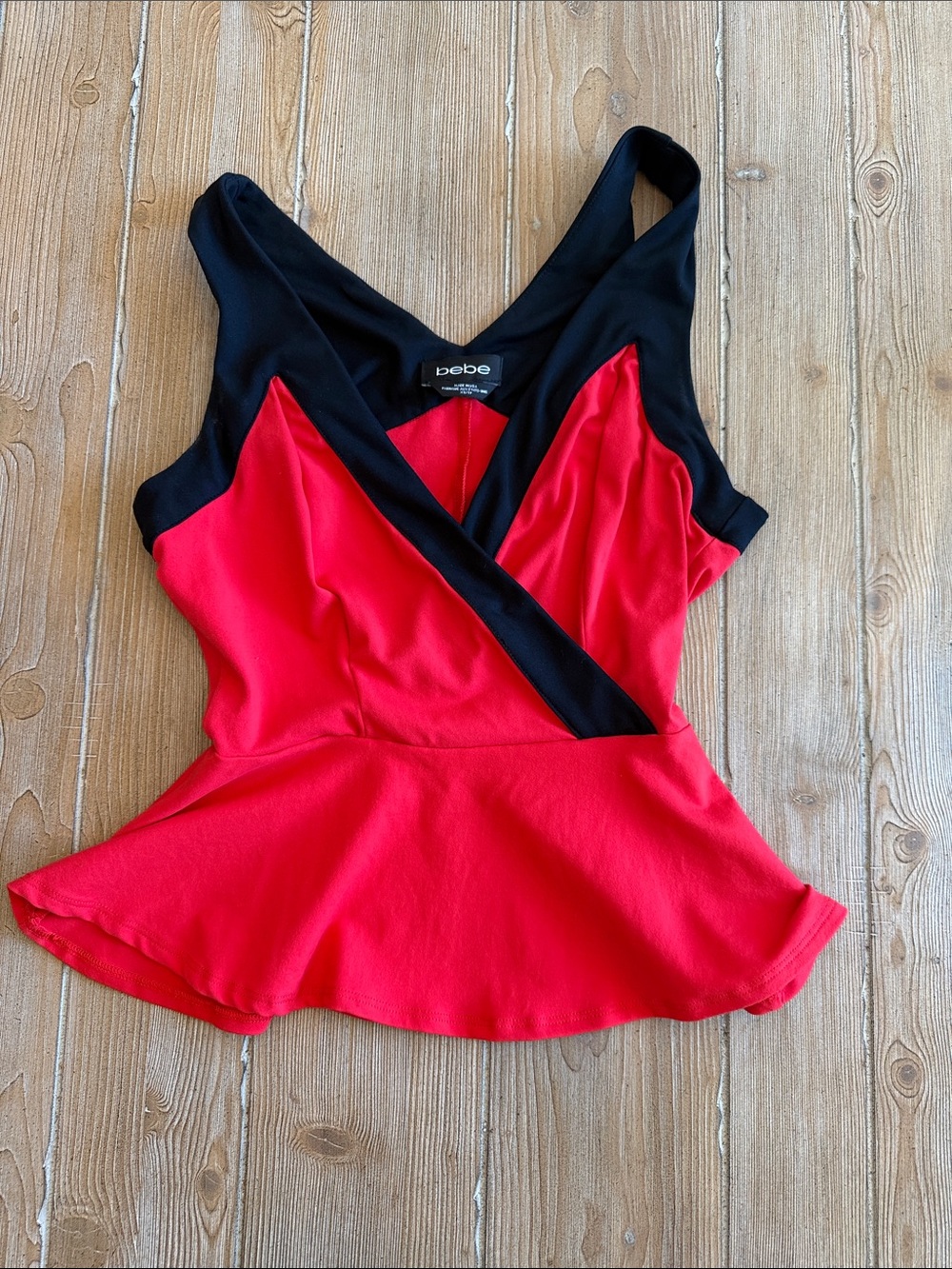 bebe Red and Black Peplum Wrap Tank